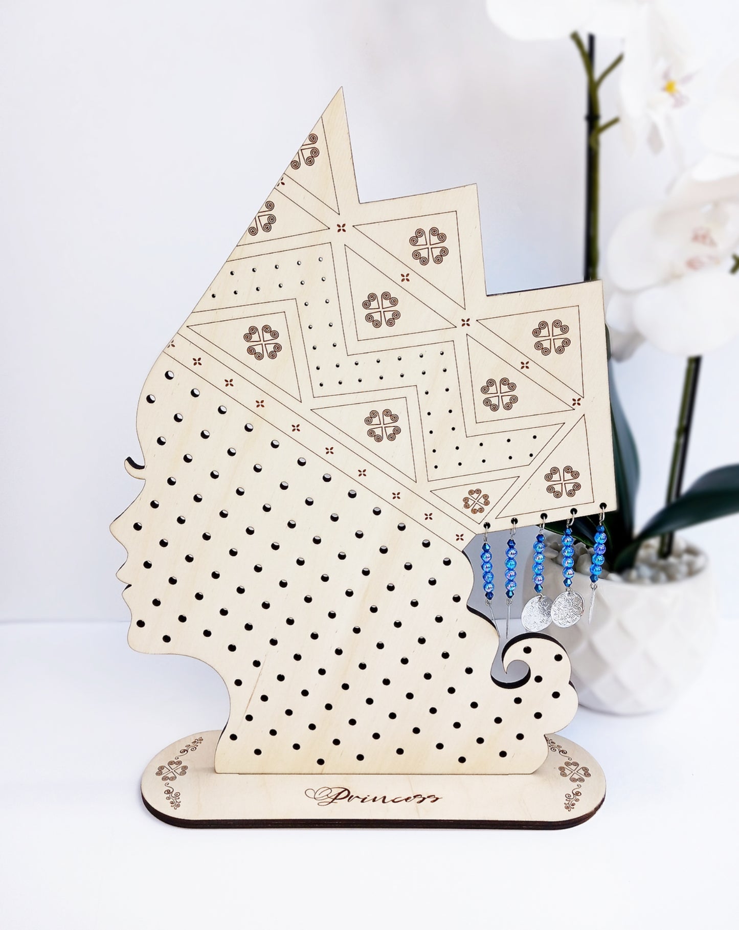 Personalized Hmong Princess Hat Earring Stand Handmade Wood Laser Cut